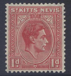 St. KITTS-NEVIS-Scott 80- KGVI-1938- MVLH -WMK 4- Carmine -Single 1p Stamp1