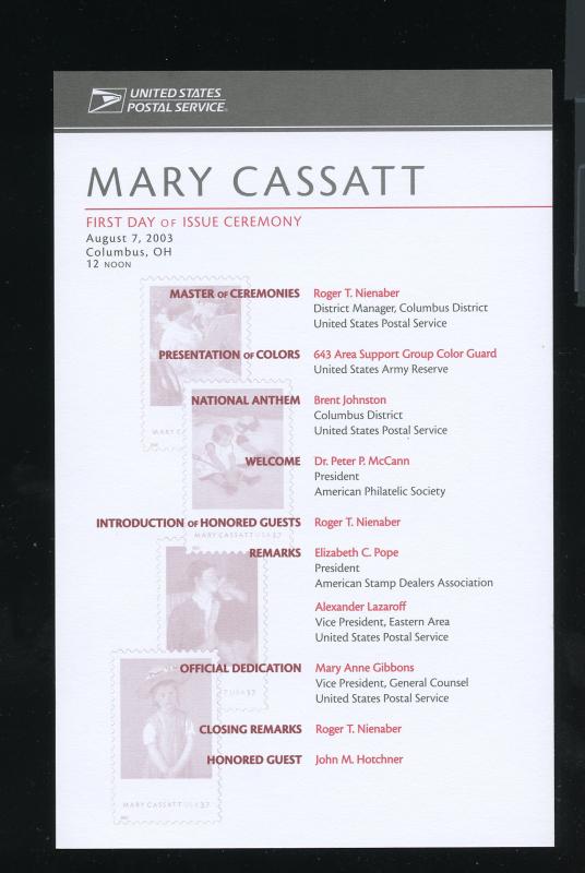 US 3804-3807 Mary Cassatt Paintings Ceremony Program