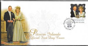 Pitcairn Islands #617  $5 Wedding of  Charles & Camilla  (FDC)  CV $18.00