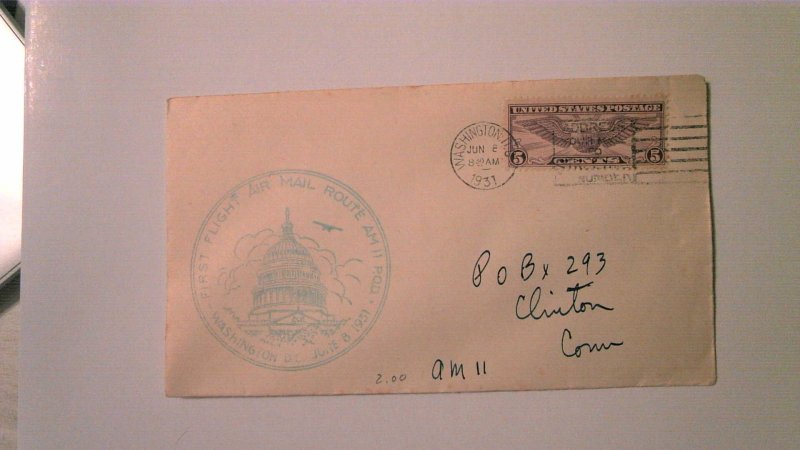 US FIRST FLIGHT COVER: 1931 WASHINGTON DC AM11