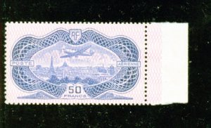 FRANCE  SCOTT#C15,  MAURY#PA15 50 franc BANKNOTE AIRMAIL MARGIN COPY MINT NH