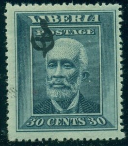 LIBERIA #O66v, 30¢ Barclay, BLACK Ovpt instead of Red, LH, VF, scarcer