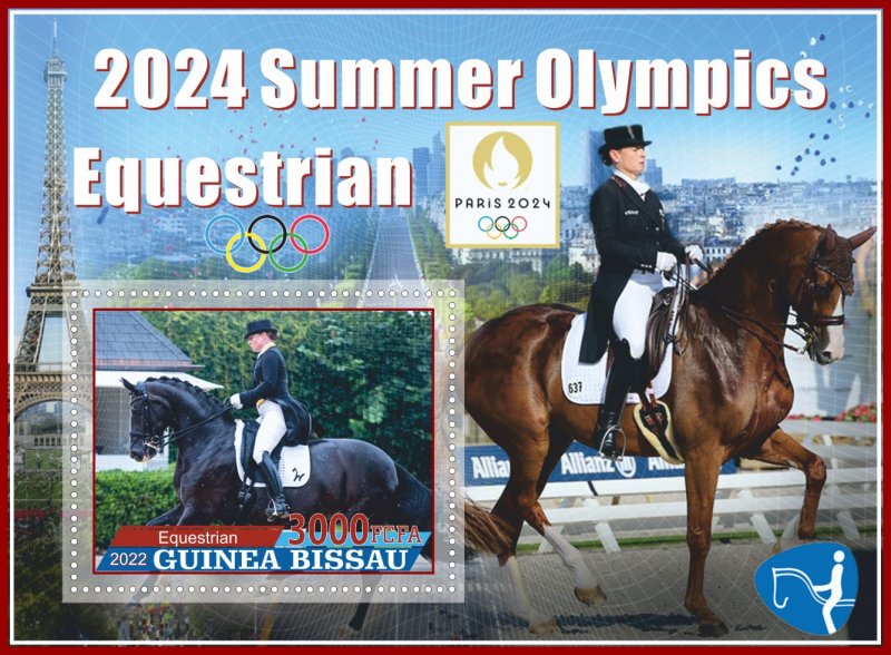 Stamps. Olympic games  2024 in Paris. Equestrian 2022 6 sheets perforated