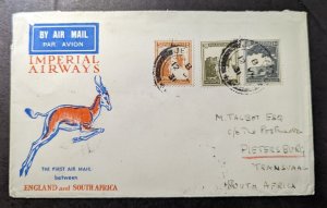 1931 Palestine Airmail First Flight Cover FFC Jerusalem to Pietersburg S Africa