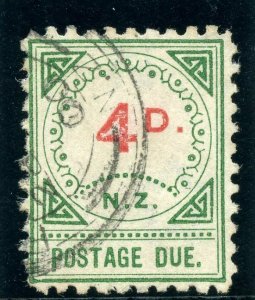 New Zealand 1899 QV Postage Due 4d vermilion & green VF used. SG D16. Sc J5.