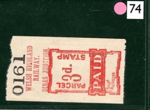 GB Wales WELSH HIGHLAND RAILWAY Parcel Stamp 3d DINAS JUNCTION Station MNG PIW74