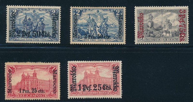 Germany Offices in Morocco Lot of 5 MHH -Includes 3 with Marokko overprint