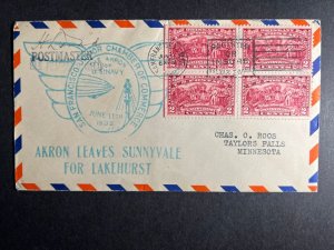 1932 USA Insured Cover San Francisco to Taylor Falls MN Zeppelin USS Akron