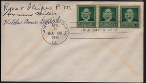 1940 John James Audubon Sc 874 FDC dignitaries & Postmaster, to Wunder