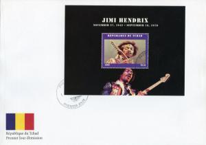 Chad 2018 FDC Jimi Hendrix Guitars 1v M/S Cover Music Famous People Stamps