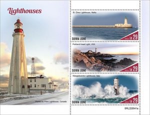 Sierra Leone - 2022 Lighthouses, Malta, US, Italy - 3 Stamp Sheet - SRL220541a