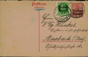 E0064 Germany Postal Stationery Bavaria postal card Frankfurt to Ansbach 1920