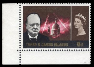 Turks & Caicos Islands #148a Cat$200, 1966 8p Churchill, gold impression doub...