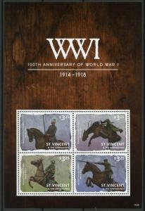 St Vincent & Grenadines Stamps 2014 MNH WWI WW1 First World War I Cavalry 4v M/S