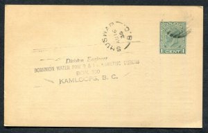 B.C. Split Ring Town Cancel Postal Stationery Postcard SHUSWAP