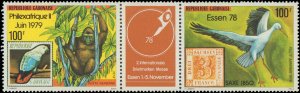 Gabon #C216a, Complete Set, Pair + Label, 1978, Birds, Animals, Stamp Show, N...