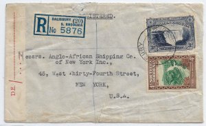 Salisbury, Southern Rhodesia to New York 1943 Registered Rhodesian Cens. (C5005)
