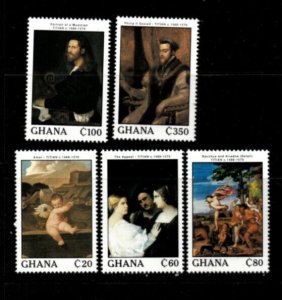 Ghana 1988 - Titian, Painter, Art - Set of 5 Stamps - Scott #1078-82 - MNH
