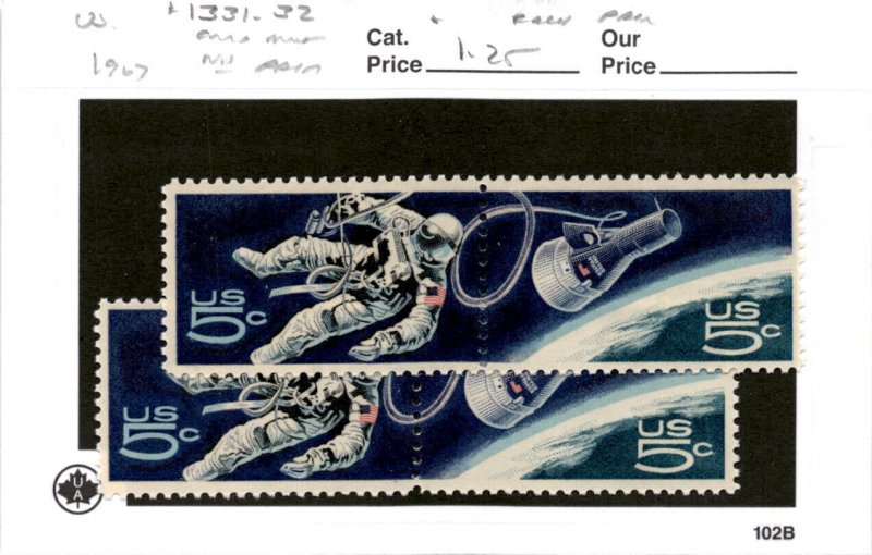 United States Postage Stamp, #1331-1332 Pair MNH (2 EA), 1967 Space Gemini (AM)