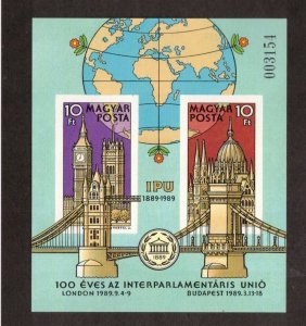 Hungary Sc 3169 MNH Imperf S/S,1988 - CENTENARY OF INTER- PARLAM'Y UNION- HM05