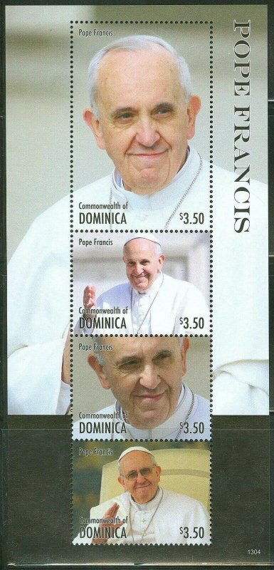 DOMINICA 2013 POPE FRANCIS  SHEET OF FOUR  MINT NH 