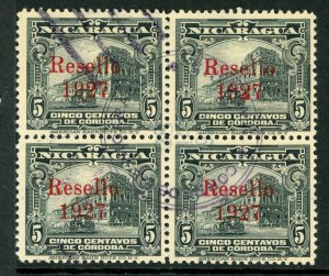 Nicaragua 1927 Cathedral Provisional 5¢ RESELLO 1927 Block VFU V230 ⭐⭐⭐⭐⭐⭐