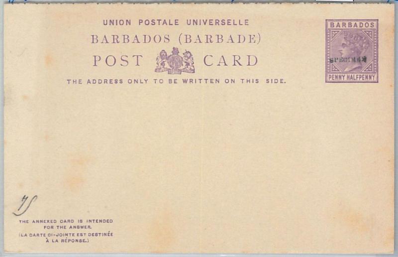 65806 - BARBADOS -   POSTAL STATIONERY DOUBLE CARD # 5 overprinted SPECIMEN