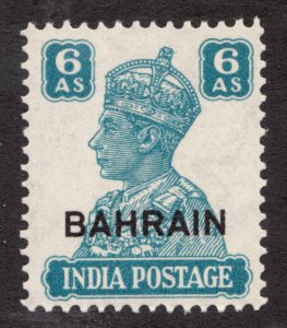 1943 Bahrain ovpt on India - Sc#49 - KGVI - Peacock Blue 6As - cv$14