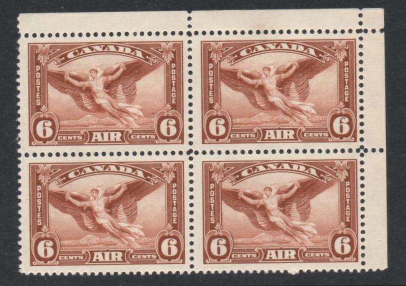 Canada Sc C5 1935 6c Daedalus airmail stamp block of 4 mint NH