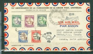 PARAGUAY 1950 UPU #C179-83 SET on REGISTERED AIRMAIL COVER TO CANADA