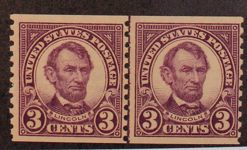 Scott 600 - 3 Cents Lincoln - MNH - Joint Line Pair - SCV - $60.00 