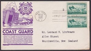 USA 1945 Coast Guard FDC to New Zealand....................................A1658