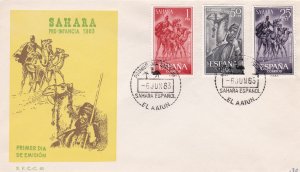 Spanish Sahara # 134-136, Camels & Riders, First Day Cover