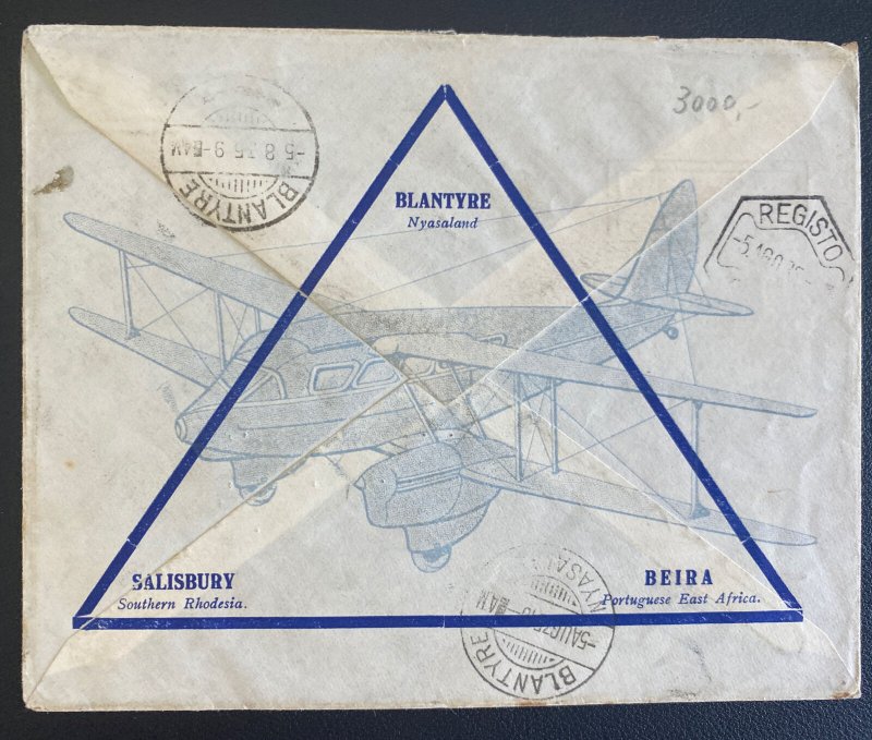 1935 Blantyre Nyasaland First Flight Airmail Cover FFC To Beira Mozambique