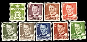 Denmark Scott 318-326 Unused hinged.