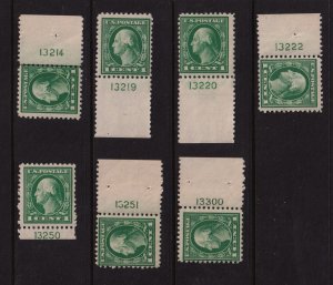 1917 Sc 498 MNH lot of 7 singles, plate numbers 13214/13300 Hebert CV 42 (B13