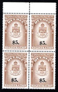 QR36, van Dam, $5 brown and black, MNH, Quebec, Canada, Registration Revenue