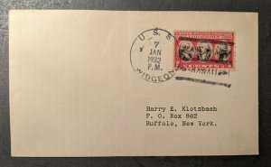 1932 USS Widgeon at Pearl Harbor, Hawaii Navy Cover to Buffalo, New York