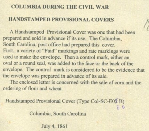 Confederate States 18XU8 Columbia SC Provisional on Cover to Concord NC LV6642