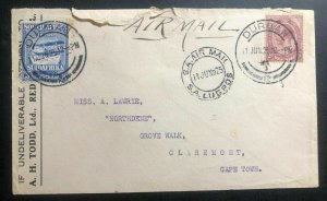 1925 Durban South Africa Experimental Flight Airmail Cover to Capetown
