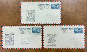 Canada C6 1939  3 different flight covers Calgary Bucking Bronco Cachets