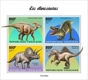 Togo - 2021 Dinosaurs, Tyrannosaurus Rex - 4 Stamp Sheet - TG210409a