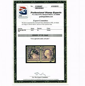 EXCEPTIONAL GENUINE SCOTT #493 USED COIL PAIR PSE CERT GRADED VF-80  #9435