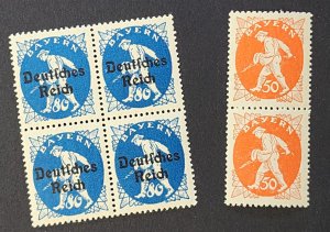 WW2 WWII German Deutsches Reich Bayern overprint stamps blocks 50, 80