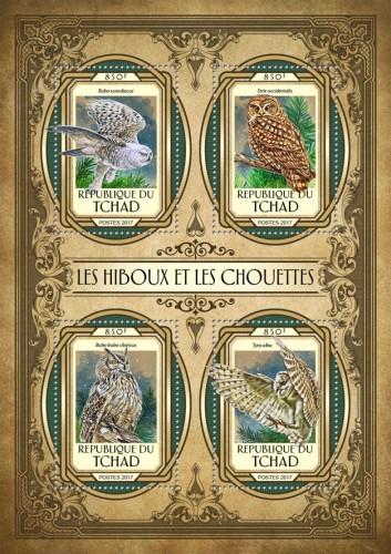 CHAD - 2017 - Owls - Perf 4v Sheet - MNH