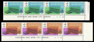 New Hebrides 1966 W.H.O. 25c & 60c in PLATE  / IMPRINT strips MNH. SG F136-F137.