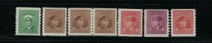 CANADA SCOTT #263-267 1942-43 COILS PERF 8 VERTICAL- MINT LH/NH