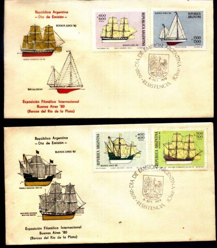 AAF-291 ARGENTINA 1977 SHIPS, OLD SAILSHIPS FIRST DAY COVERS