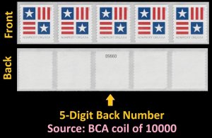 US 5756A Patriotic Block Nonprofit Org 5c coil strip 5 5d back # MNH 2023