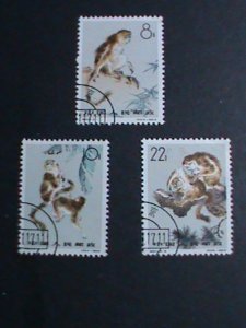 ​CHINA -1963-SC#  713-5 RARE GOLDEN HAIR MONKIES CTO-OGH VERY FINE RARE